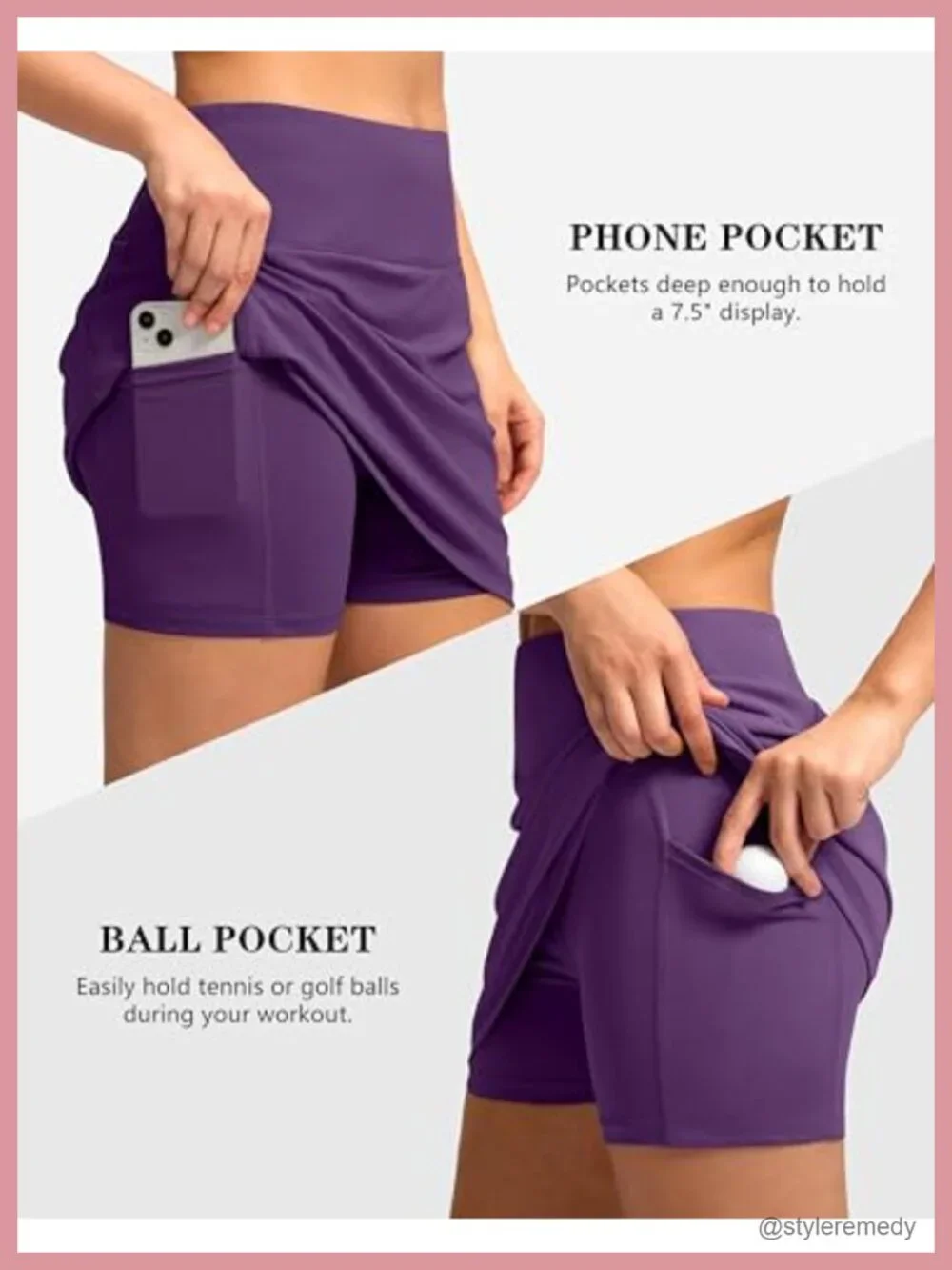 Women's Athletic Skort 4 Pockets High Waisted Built-in Shorts Golf Tennis